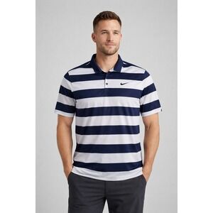 Nike Golf Polo Shirt Mens XXL Navy Blue White hint of gray Striped Dri-FIT